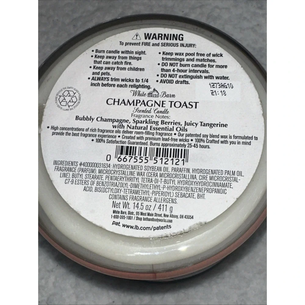 White Barn Bath & Body Works Champagne Toast 3-Wick Scented Candle 14.5oz Pink